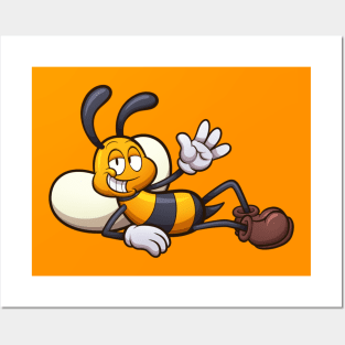 Laying Cartoon Bee Posters and Art